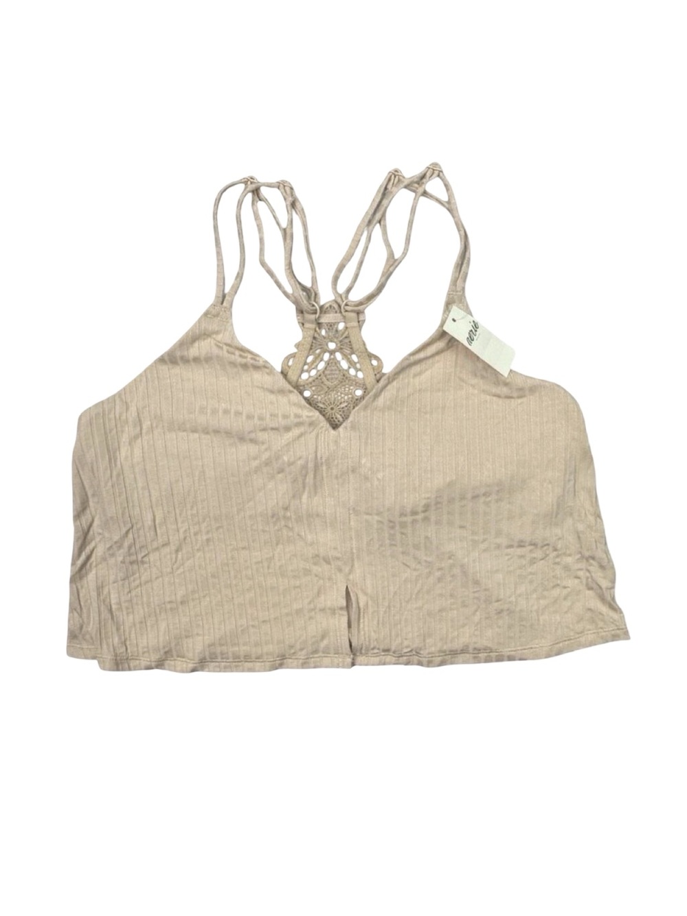 aerie Ribbed Appliqué Lace Longline Bralette - Size Small - Champagne